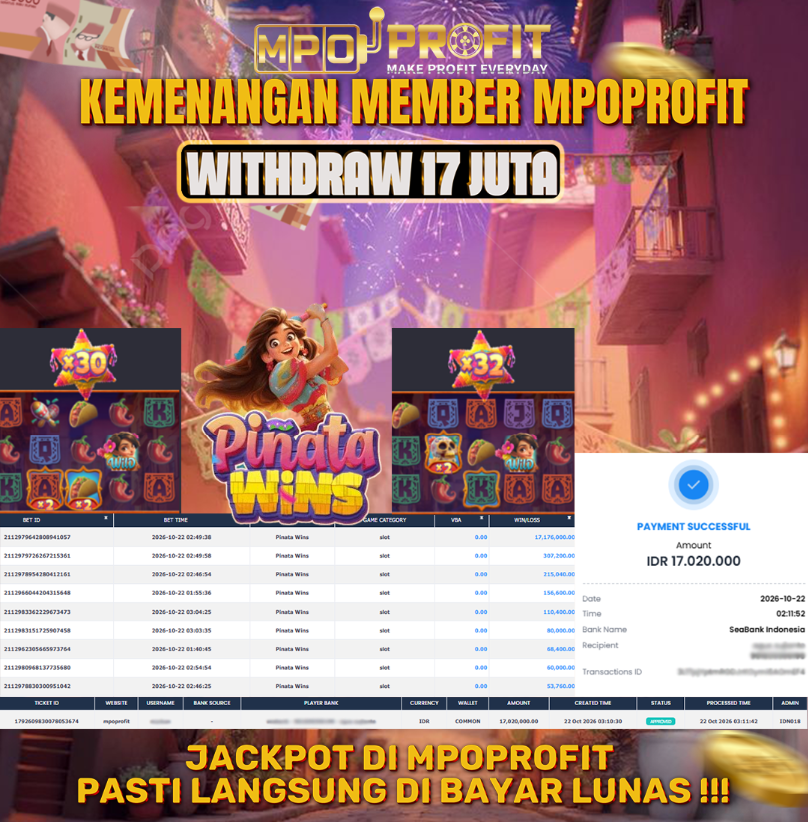 MPOPROFIT JACKPOT PG SOFT! KEMENANGAN MURNI DI (PINTA WINS TOTAL 17.020.000,- LUNAS)
